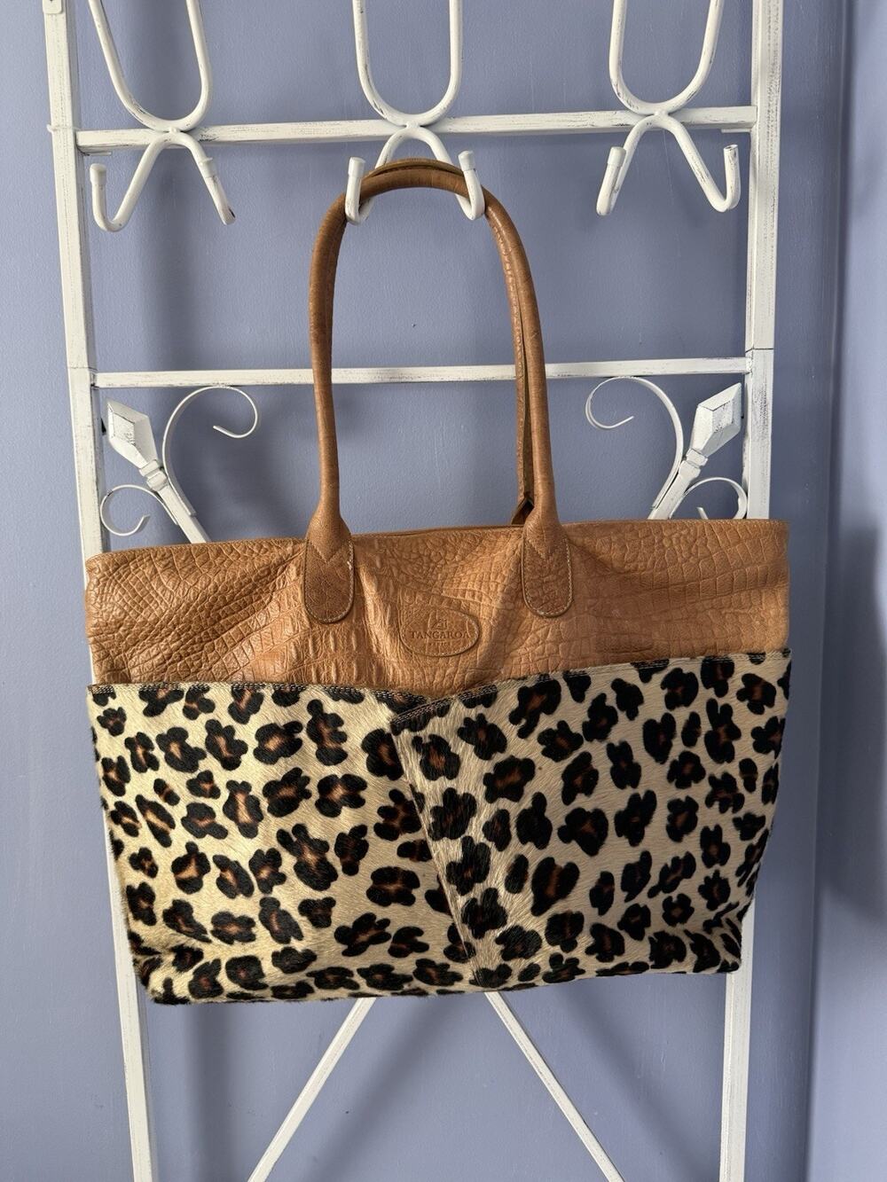 Tangaroa Venice Terrida Travel Tote Bag Leather Leopard Cowhide Lg Italy